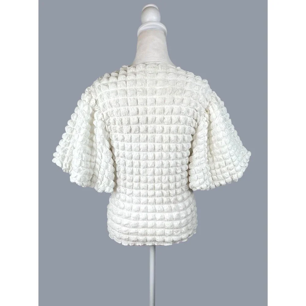 Eri + Ali Anthropologie Bubble Puff-Sleeve Top Textured Minimalist Sz S
